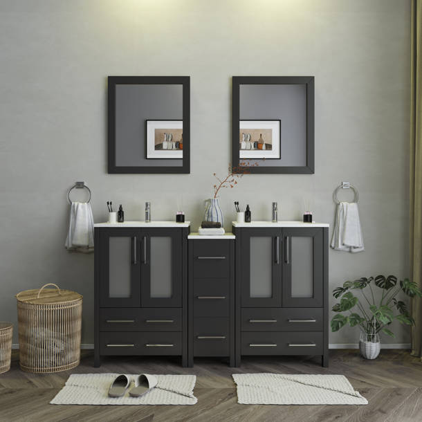 Wade Logan® Karson 84'' Freestanding Double Bathroom Vanity with Quartz Vanity Top & Reviews